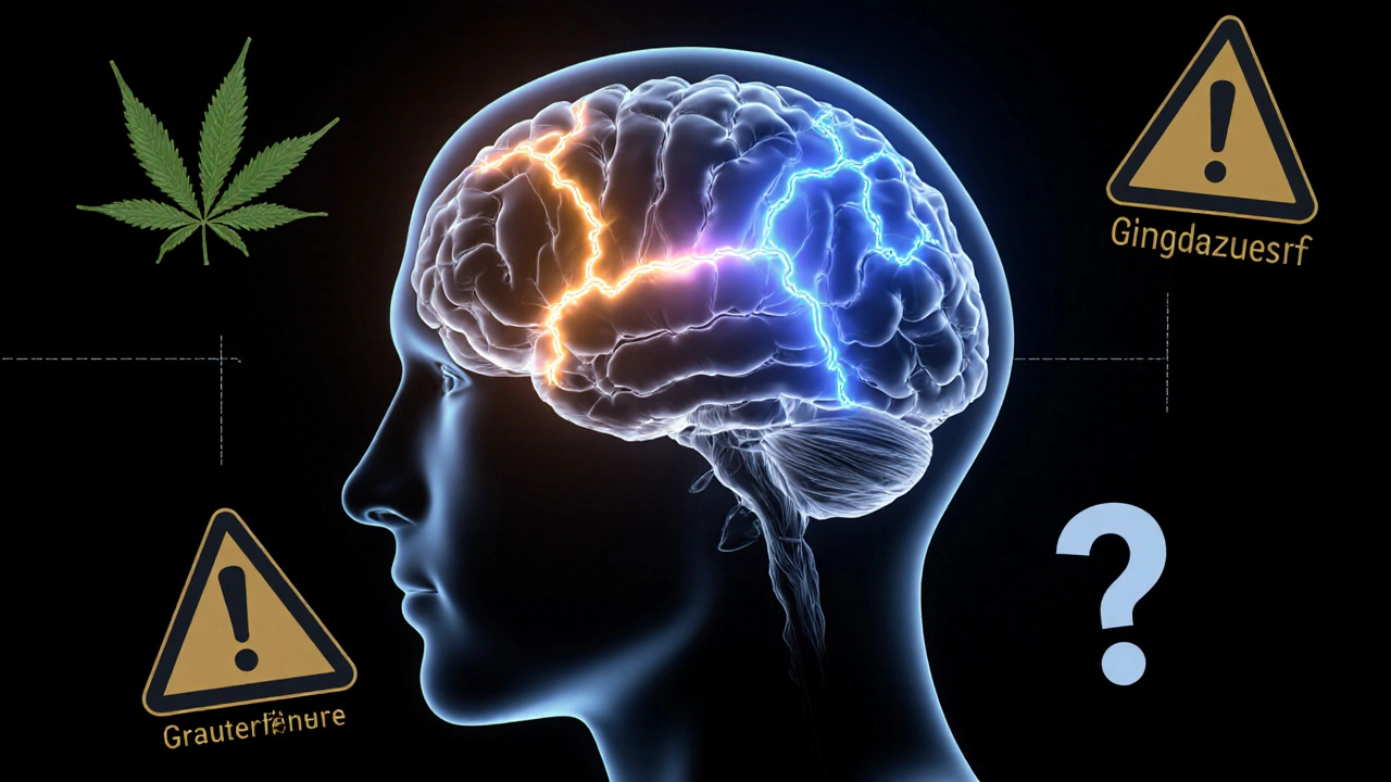 Abstrakte Darstellung eines Gehirns mit zwei unterschiedlichen Wirkwegen für natürliche Cannabinoide und HHC.