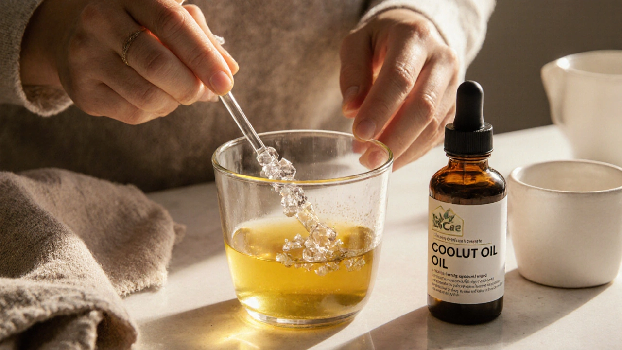 CBD-Kristalle vorsichtig in Öl gerührt, sicher und einfach