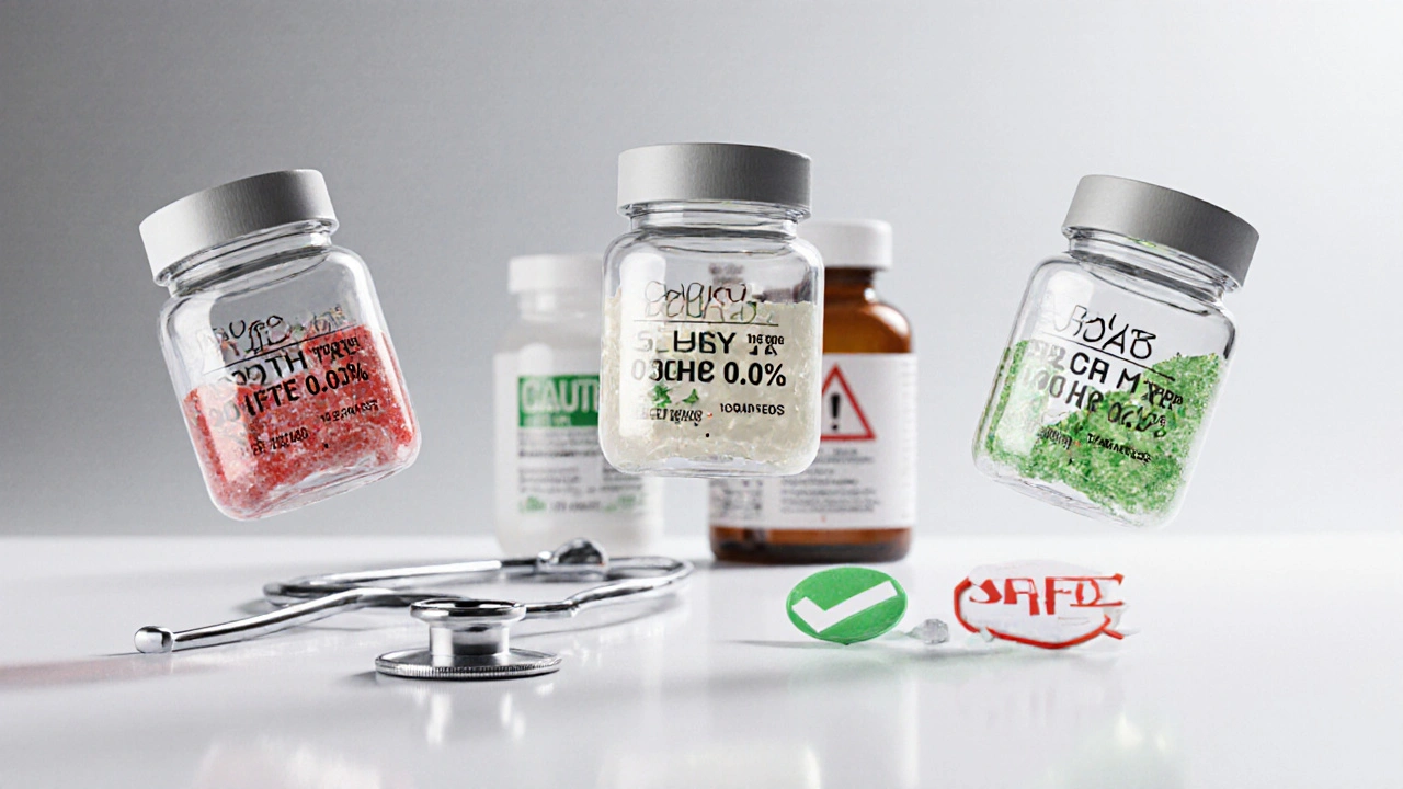 Drei transparente CBD-Gummibärchen zeigen innere Inhaltsstoffe – rein vs. kontaminiert.