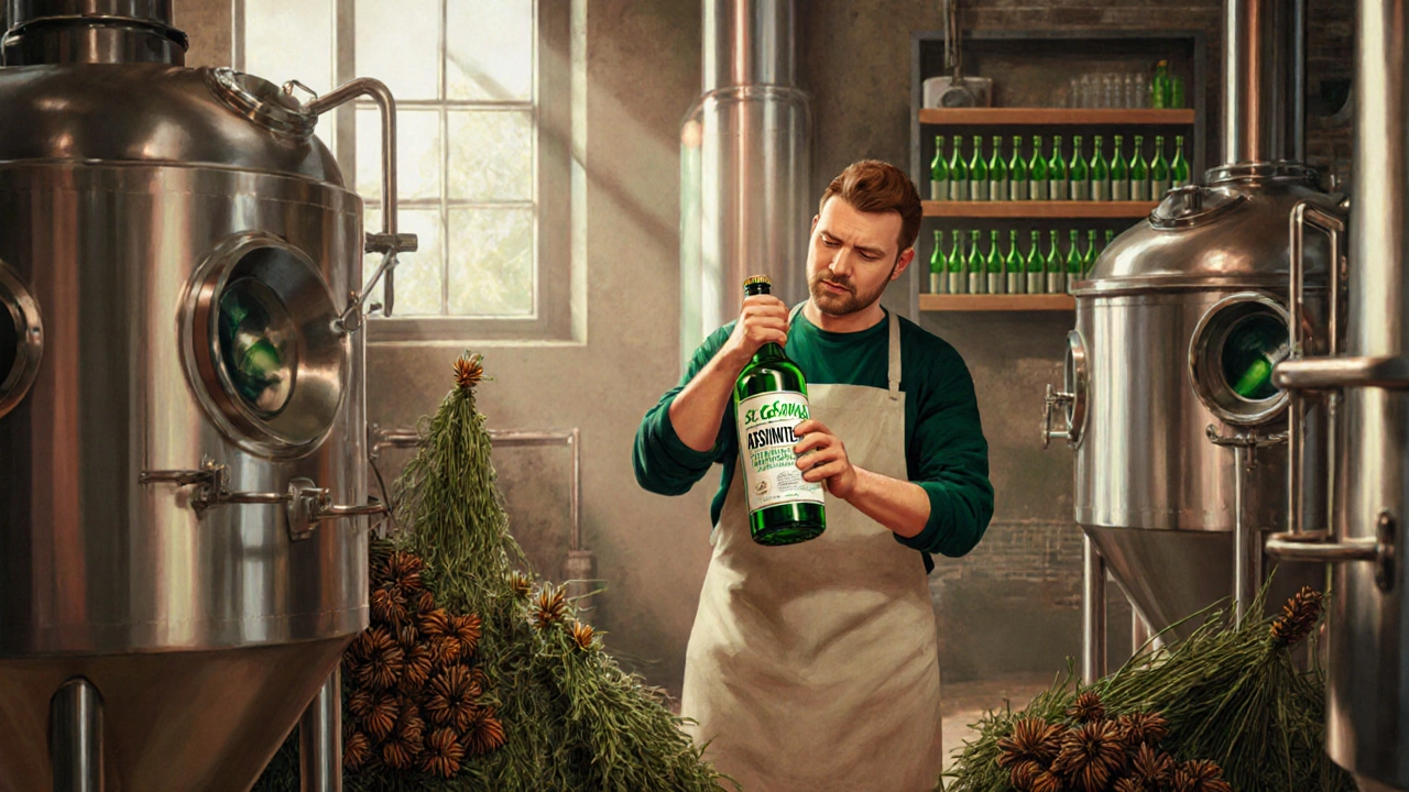 Eine amerikanische Destille in Oregon, wo Kräuter wie Wermut und Fenchel in Flaschen abgefüllt werden.