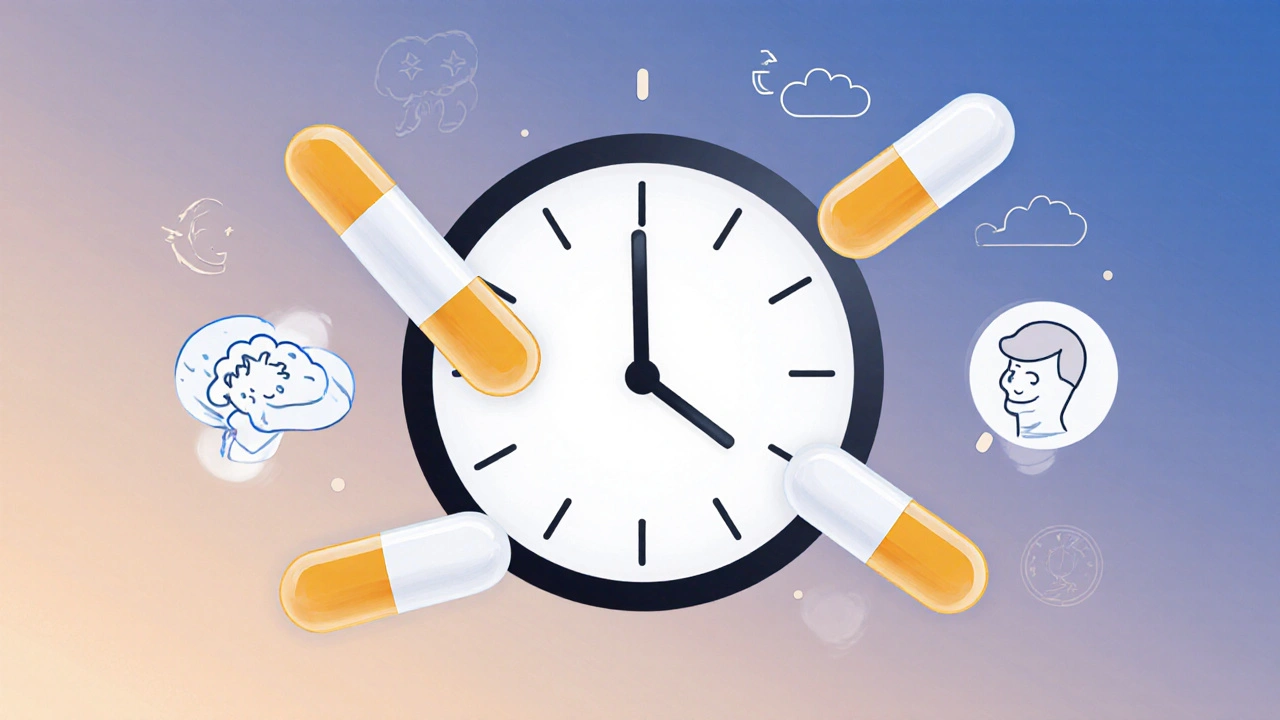 Eine Uhr mit CBD-Kapseln als Zeiger zeigt die langanhaltende Wirkung von 30 Minuten bis zu 6 Stunden.