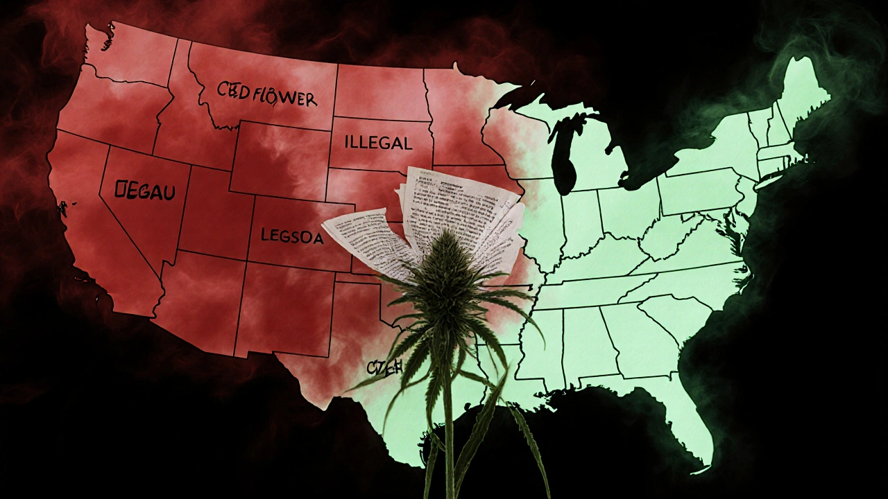 Karte der USA mit 12 rot verschleierten Bundesstaaten, wo rauchbarer Hanf verboten ist