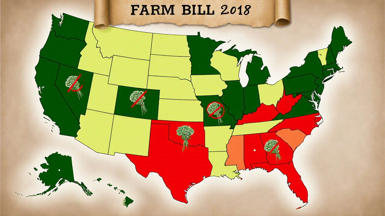 Karte der USA mit farblich gekennzeichneten Bundesstaaten zu H4CBD-Recht.