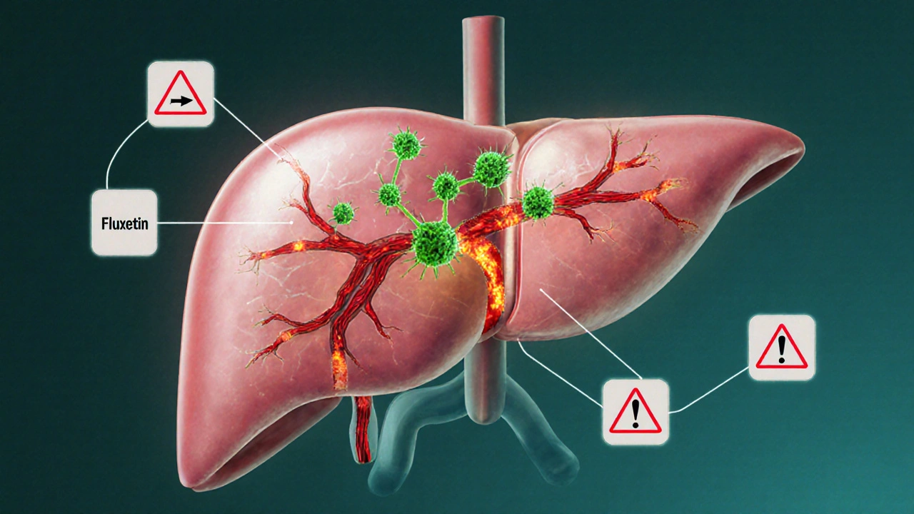 Transluzente Darstellung einer Leber, die CBD und Blutverdünner-Medikamente interagieren lässt.