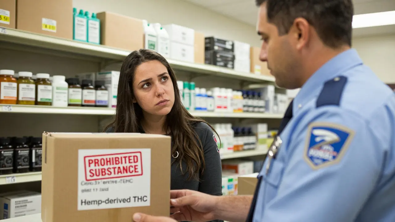 Postbeamter entdeckt ein verbotenes THCP-Paket in einem Versand.