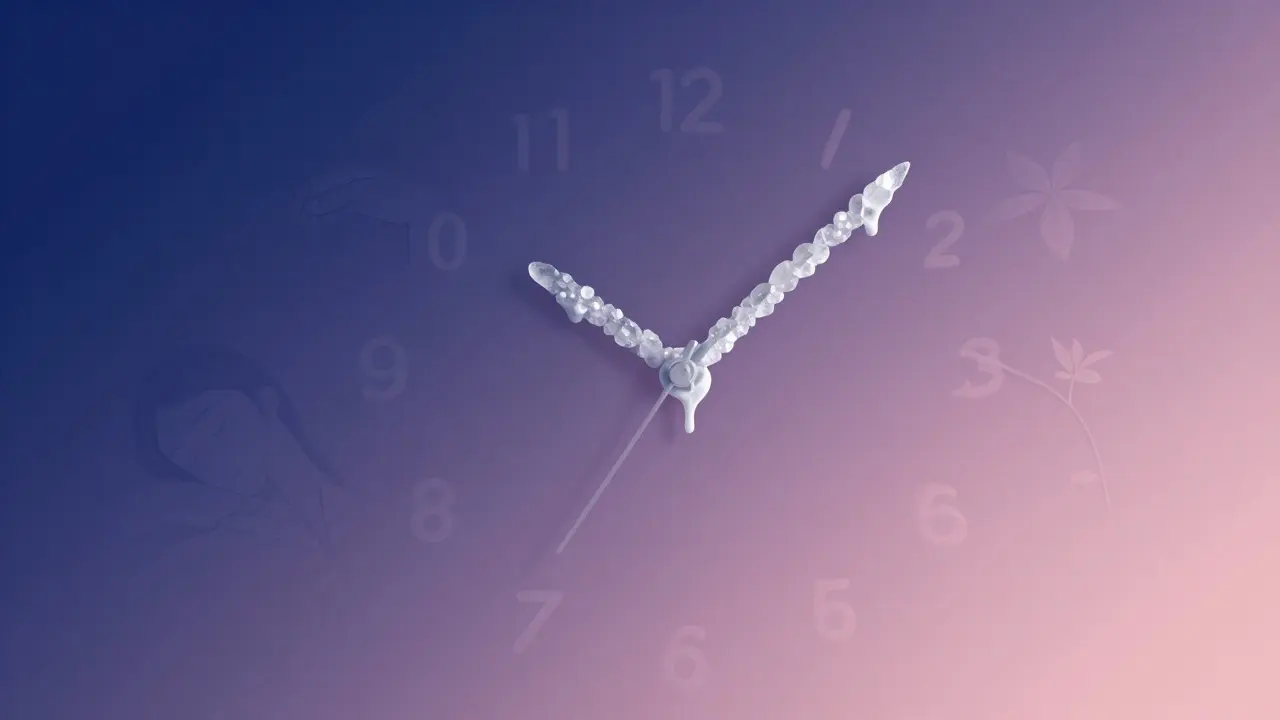 Eine Uhr aus CBD-Kristallen schmilzt langsam, symbolisiert die zeitliche Wirkung.