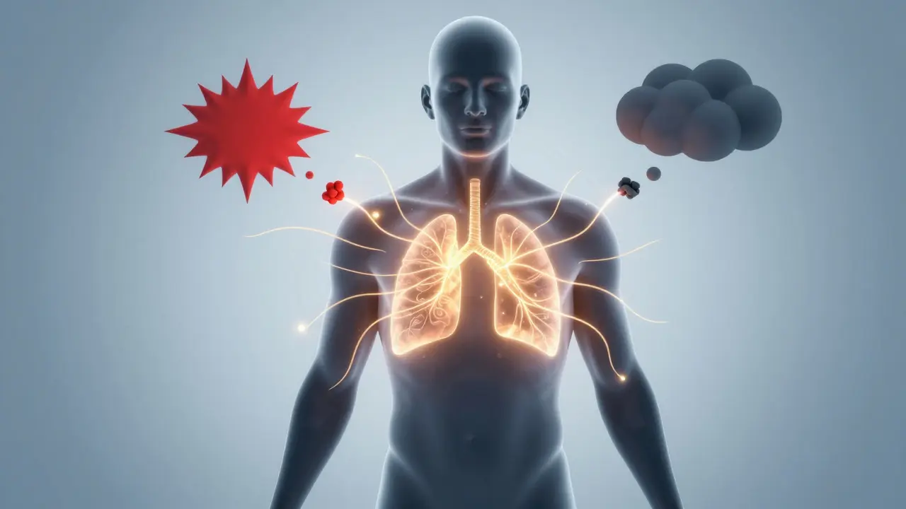 Menschliche Silhouette mit beruhigenden goldenen Wellen aus der Lunge.