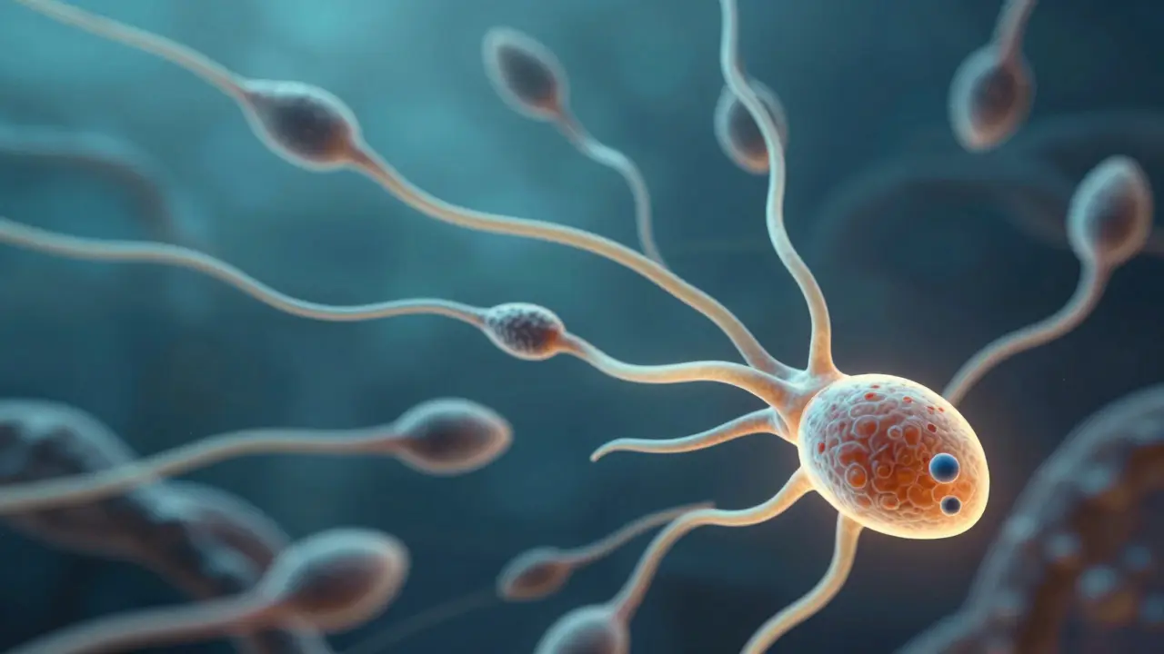 Spermien schwimmen durch CB1-Rezeptor-Netzwerk in den Hoden, wissenschaftlich inspiriert.