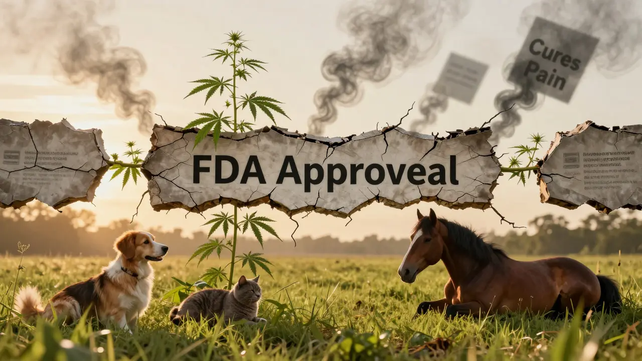 Ein legaler Schutzwall bricht, während Tiere in einer Wiese friedlich ruhen, symbolisch für CBD-Regulierung.