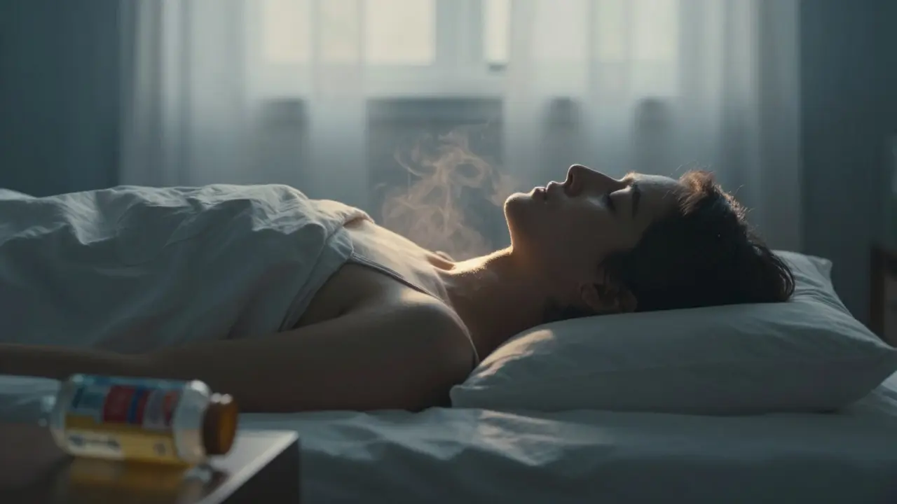 Eine Person liegt im Bett bei Tagesanbruch, ein sanfter goldener Schimmer umgibt sie, als Zeichen des nachhaltigen Effekts.