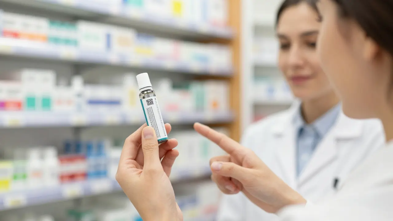 Person in Apotheek erhält Beratung zu einem CBD-Vape mit nachweisbarer Reinheit.