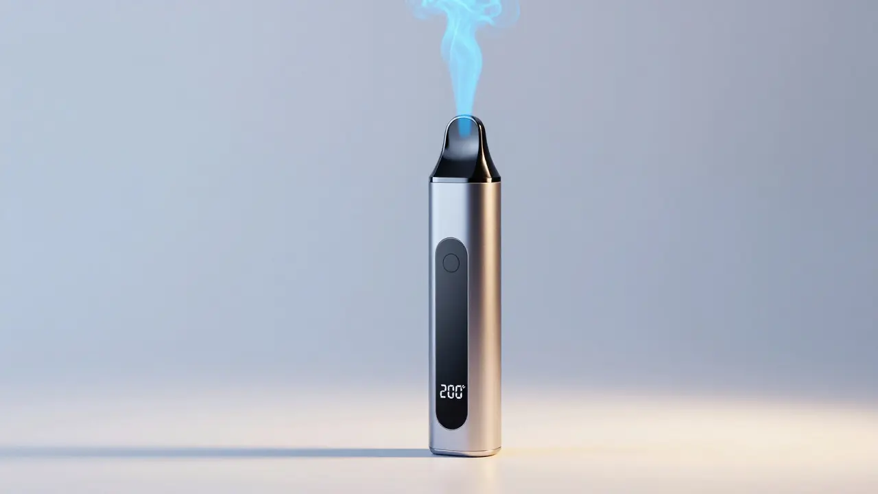 Vape-Gerät mit Temperaturanzeige, klare Dämpfe, ruhige Umgebung