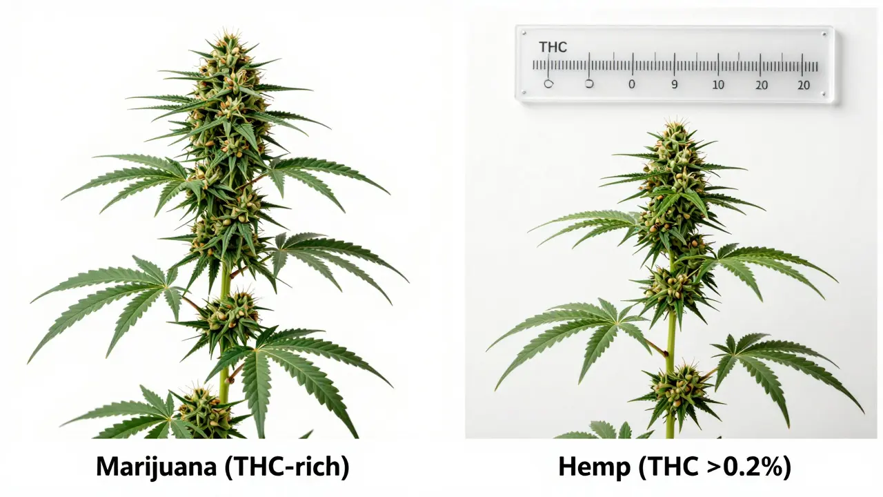 Vergleich von Hanf- und Marihuana-Pflanze mit THC-Gehaltsanzeige