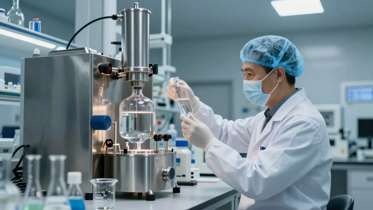 Wissenschaftler im modernen Labor bei der Herstellung von CBN-Produkten