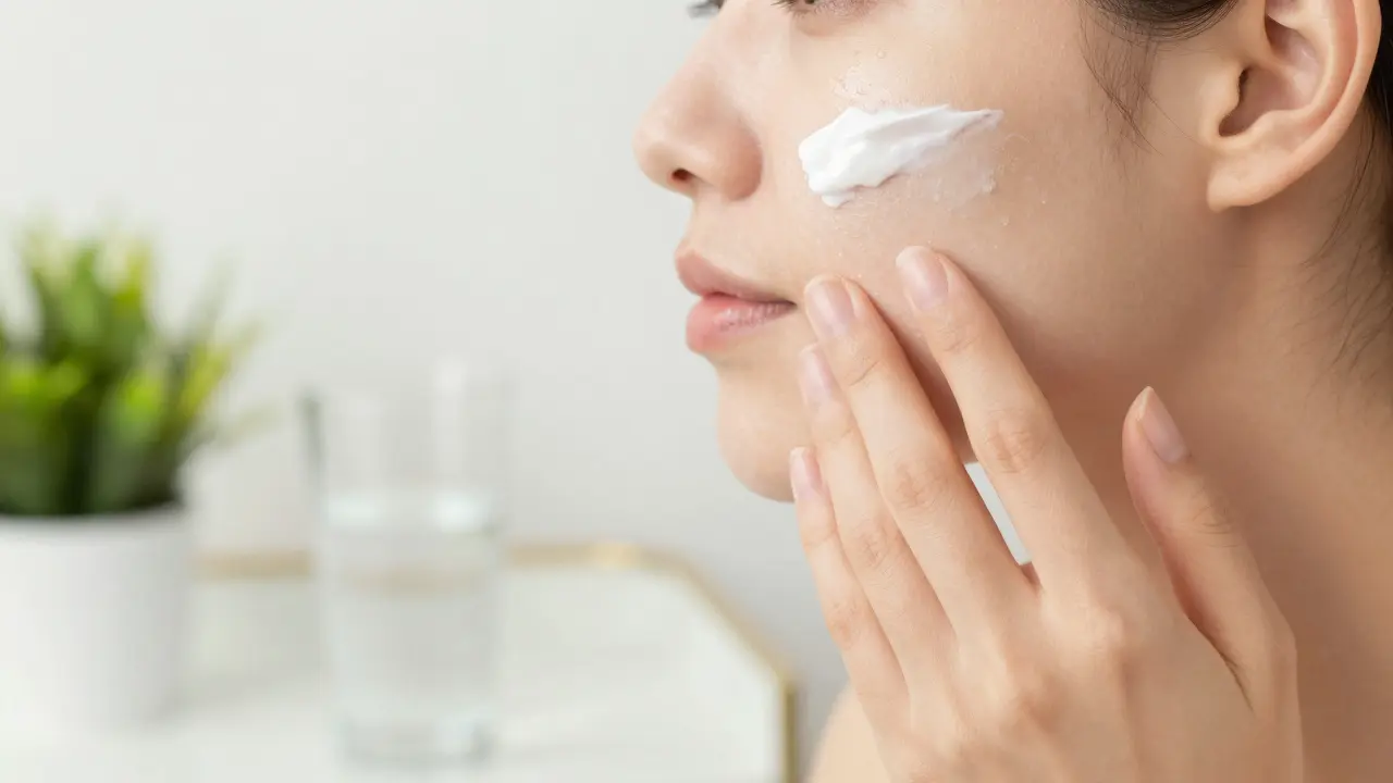 Auftragen einer CBD-Gesichtscreme für eine gesunde, strahlende Haut.