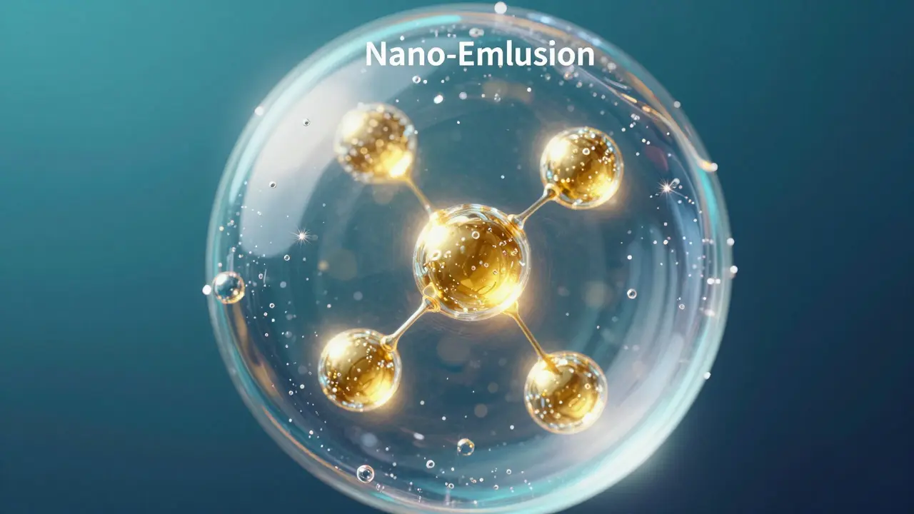 Konzeptuelle Darstellung von CBD-Nano-Emulsion in einer pricklenden Flüssigkeit.