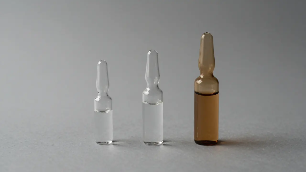 Drei Glasflaschen zeigen unterschiedliche CBD-Dosierungen und Wirkungen