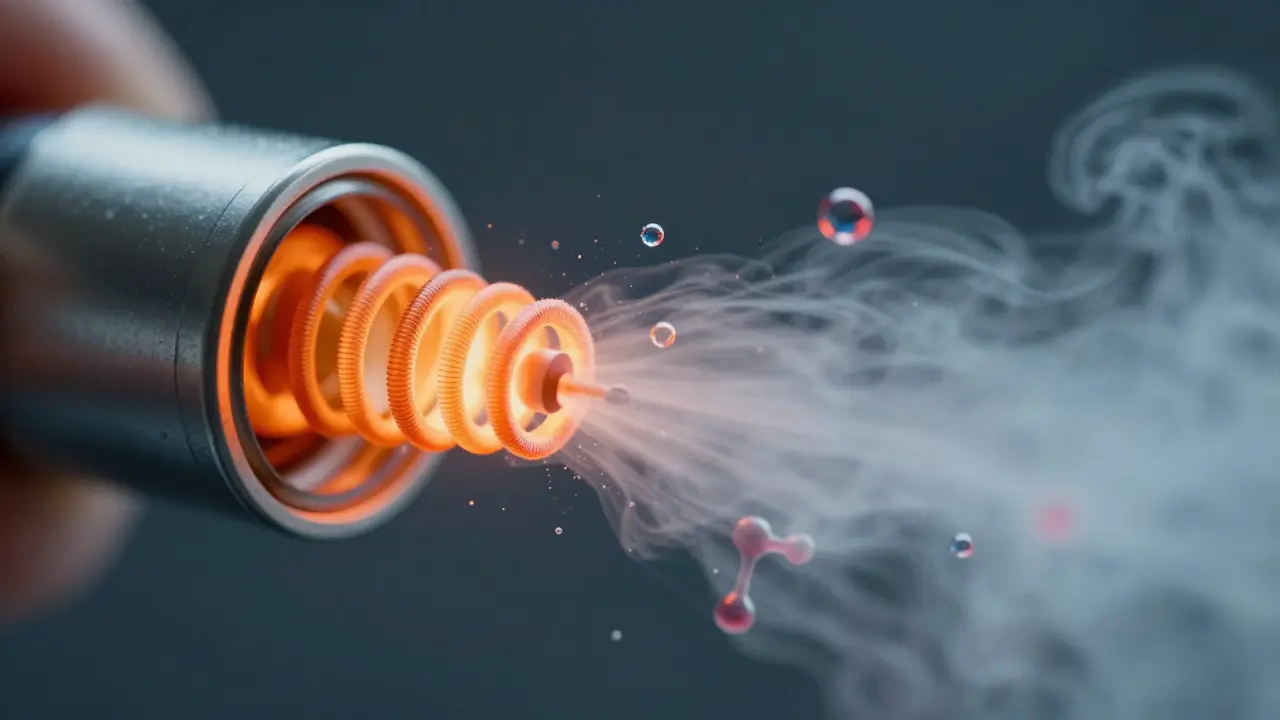 Makroaufnahme von Vape-Dampf mit schädlichen chemischen Partikeln