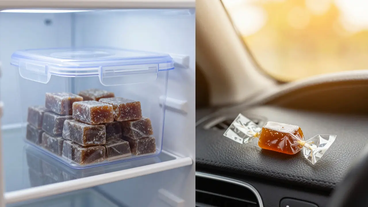 Vergleich korrekte Kühlung im Kühlschrank versus Hitze im Auto
