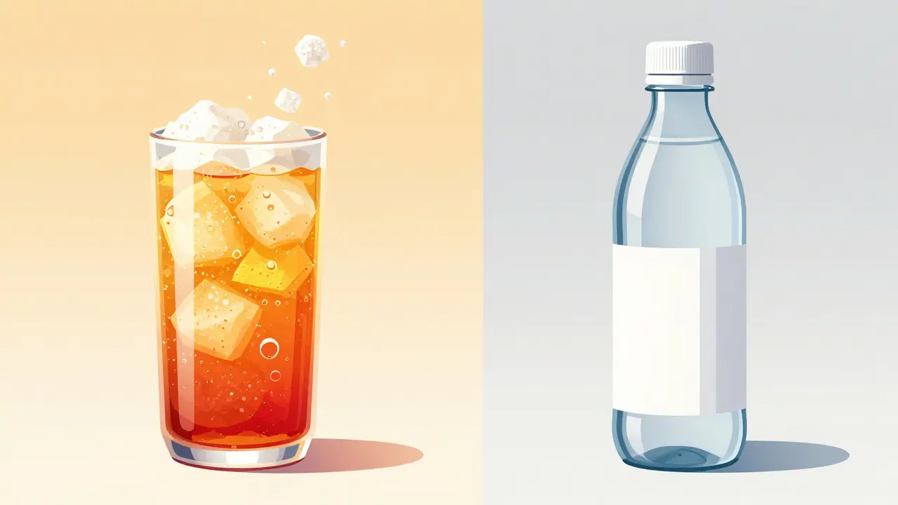 Vergleich zwischen zuckerhaltiger Limonade und kalorienarmem Wasser als Cannabis-Drink.