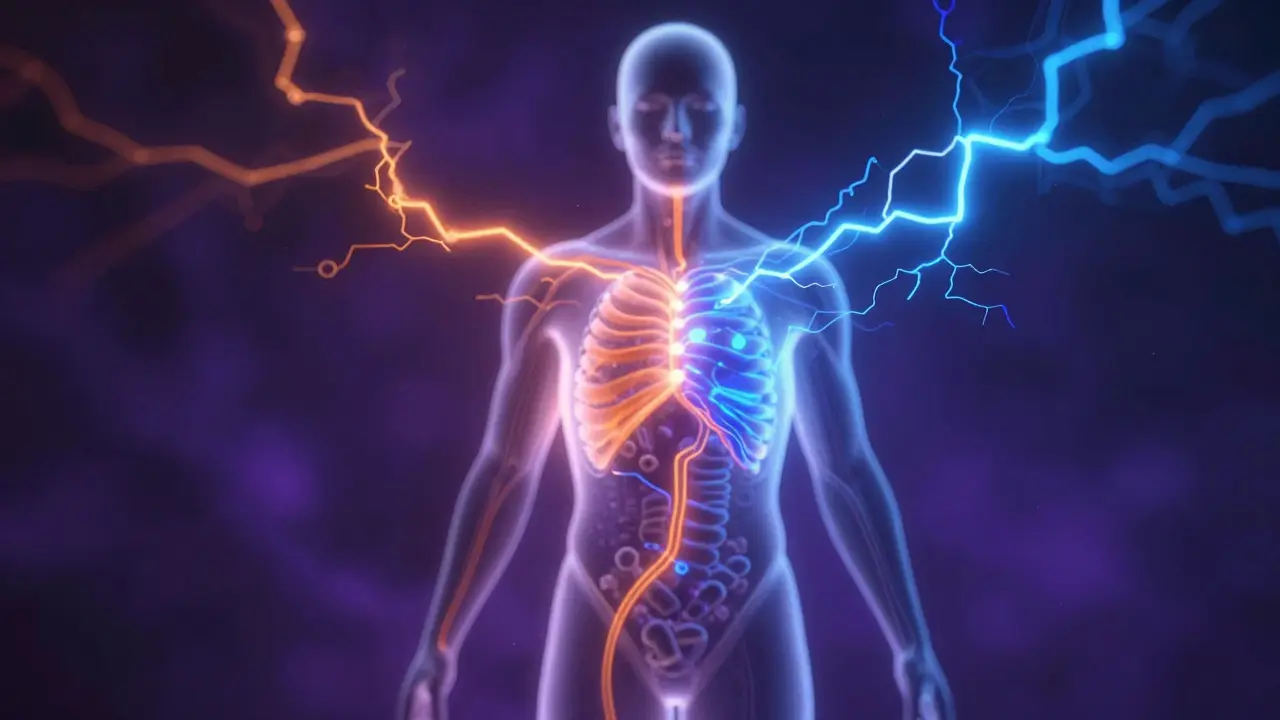 Abstrakte Darstellung des Endocannabinoid-Systems mit Lichteffekten