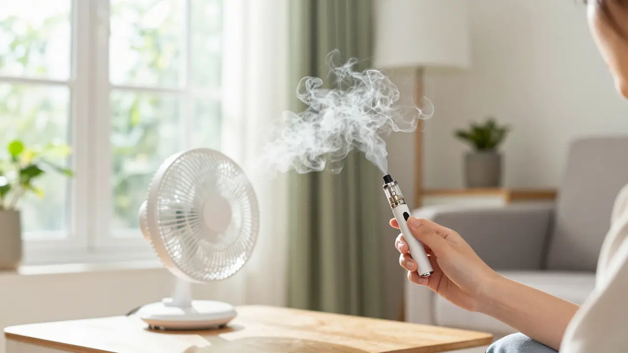 Lüftungsstrategie mit Ventilator und Vape-Pen im Wohnzimmer