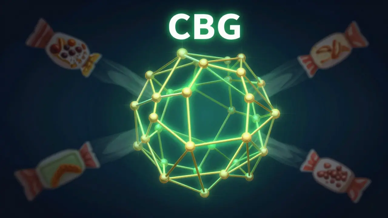Abstrakte Darstellung von CBG-Molekül, das Heißhunger blockiert