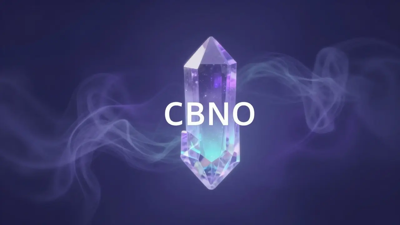 Abstrakte Darstellung von CBNO als schwebende, beruhigende Kristallstruktur
