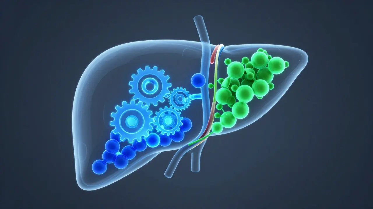 Konzeptuelle Darstellung der Leberenzyme, die Alkohol und CBD abbauen