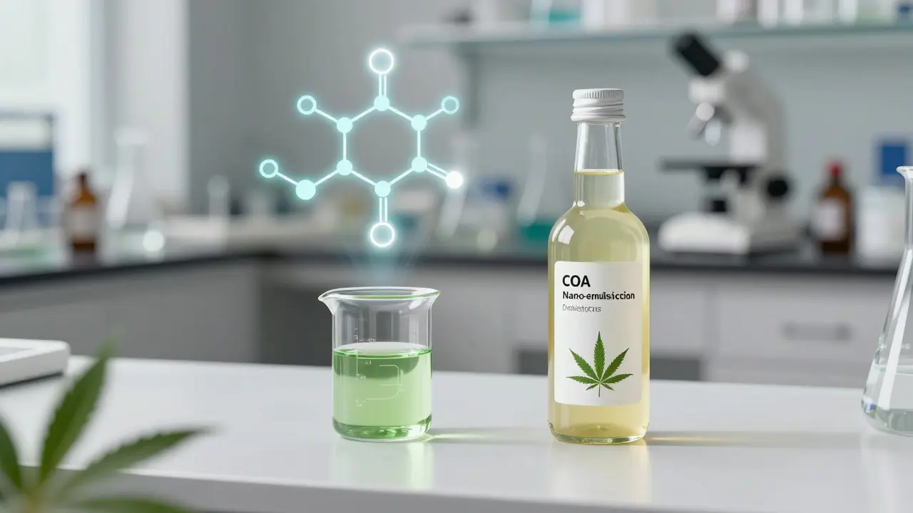 Laborsetting: Hanfextrakt und Technologie für Drinks