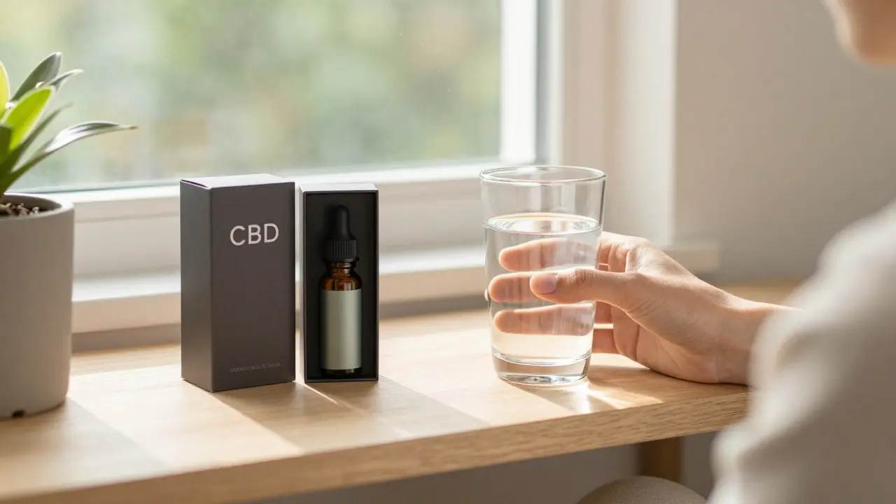 Person hält Wasser neben ordentlich gelagertem Vape-Gerät im Sonnenlicht