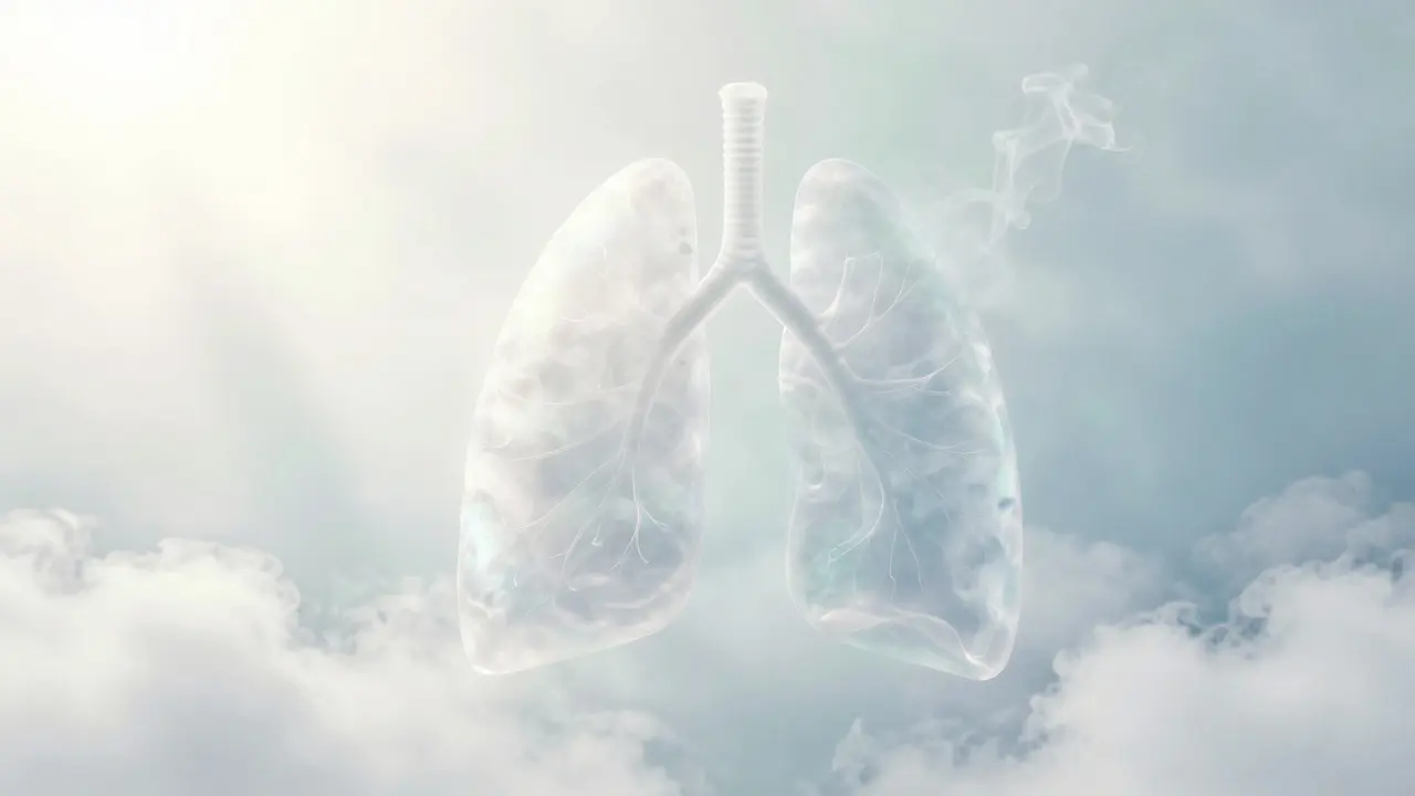 Abstrakte Darstellung gesunder Lungen in reinem Nebel als Symbol für Erholung