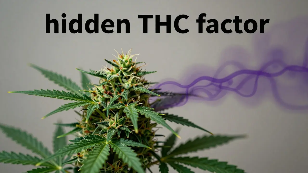Hanfblüte mit subtilen Schatten, die verstecktes THC darstellen
