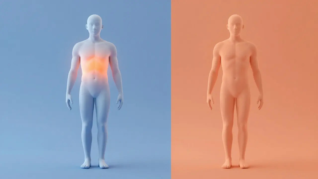 Konzeptuelle Darstellung lokaler versus systemischer CBD-Wirkung