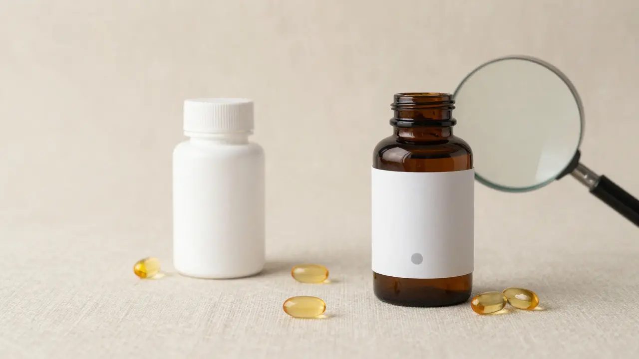 Vergleich von Budget- und Premium-CBD-Kapsel-Flaschen im Flatlay
